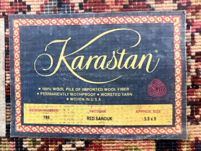 Karastan Rug 5.9 x 9 Red Sarouk #785, Wool Original 700 Series, Vintage by Jewel Rugs