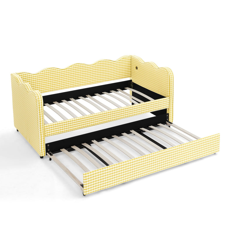 Cozy Gingham Daybed with Trundle Twin Size Sofa Bed by HouseOfZazla