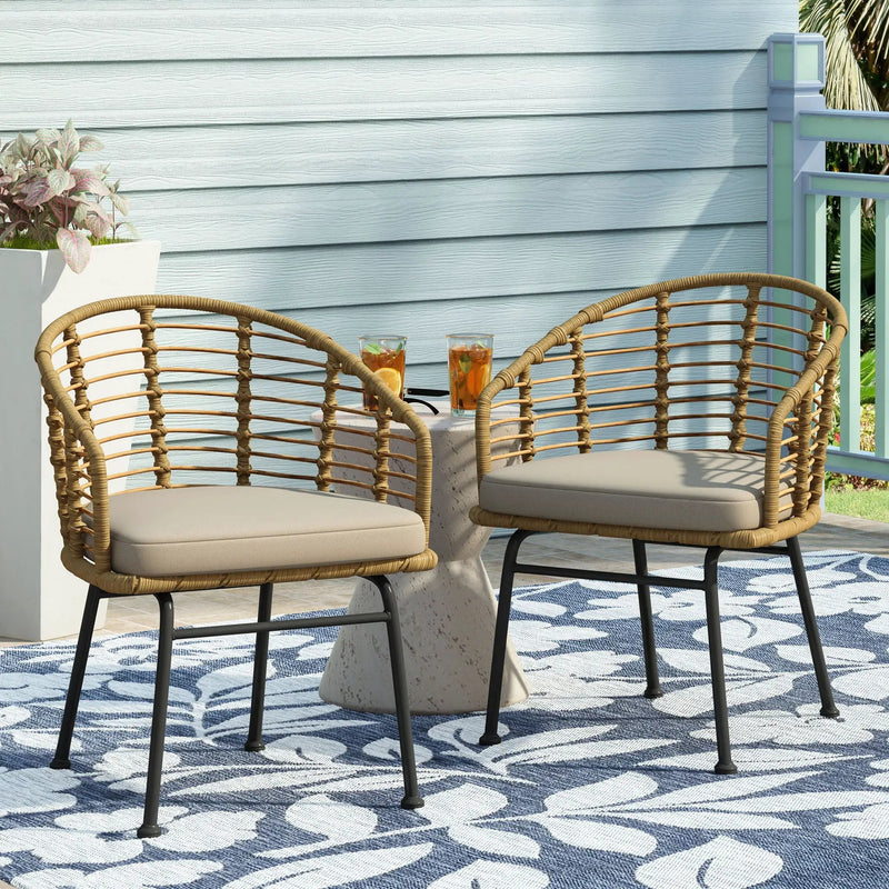 Randy Modern Wicker Chair with Water Resistant Cushions - Brown / Beige by HouseOfZazla