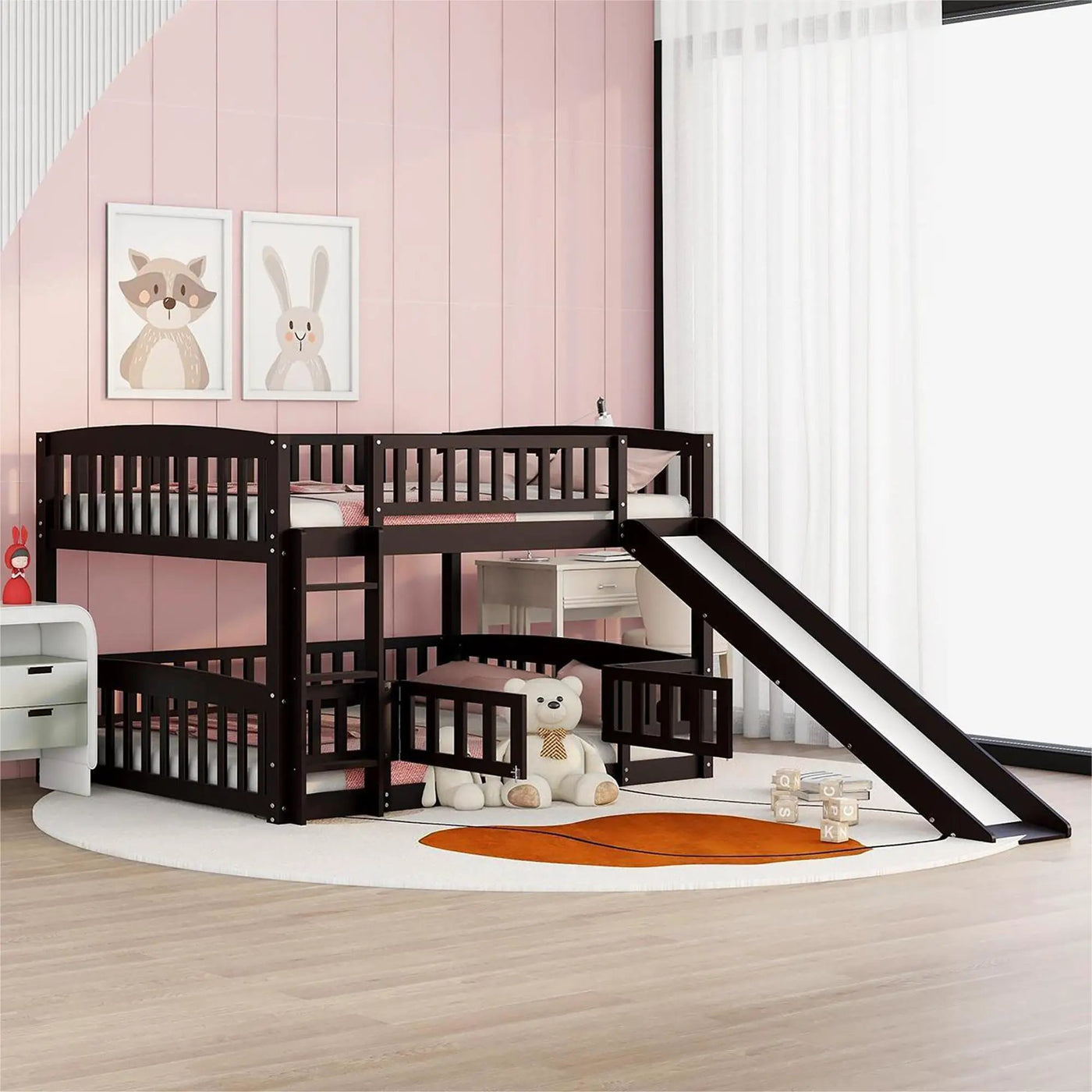 Low Bunk Bed With Slide, Fence And Ladder by Unique Piece Furniture