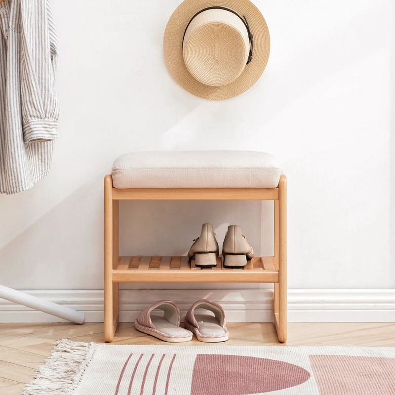 Shoe Bench, Beech Wood Storage Rack Organizer With High Rebound Sponge Cushion - Natural by HouseOfZazla