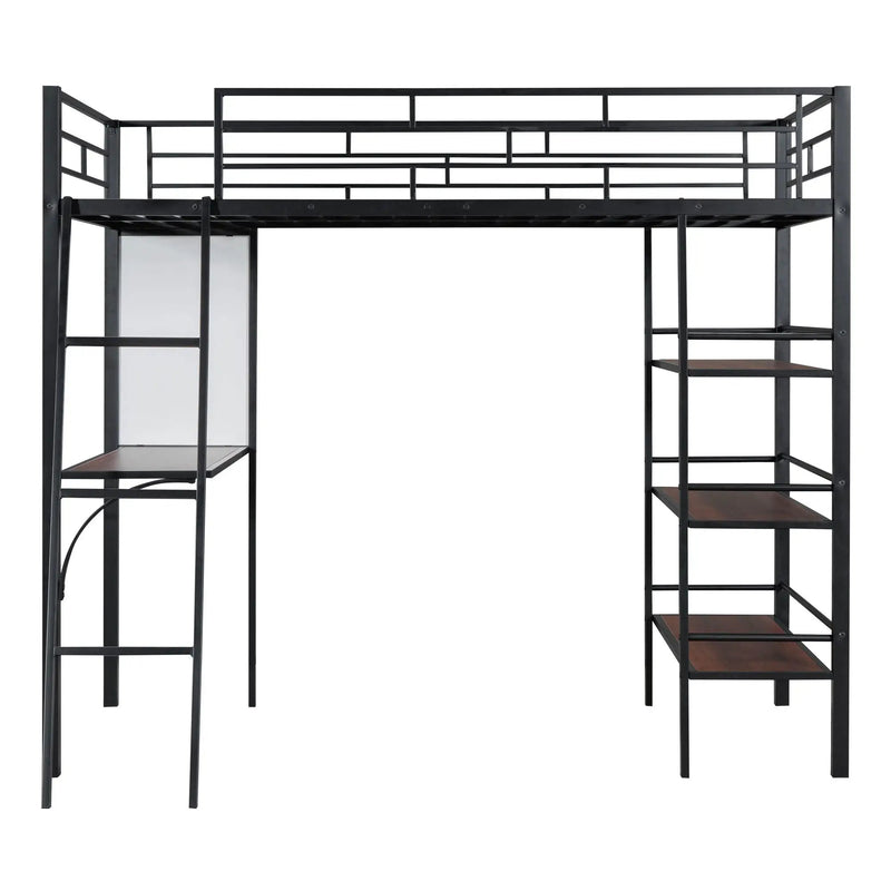 Loft Metal Bed With 3 Layers Of Shelves And Desk, Stylish Metal Frame Bed With board by Unique Piece Furniture