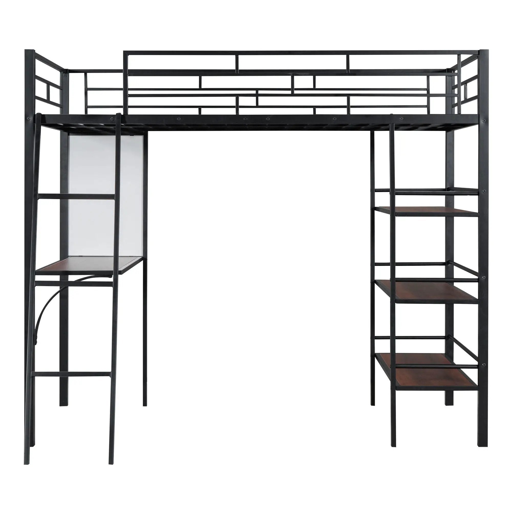 Loft Metal Bed With 3 Layers Of Shelves And Desk, Stylish Metal Frame Bed With board by HouseOfZazla