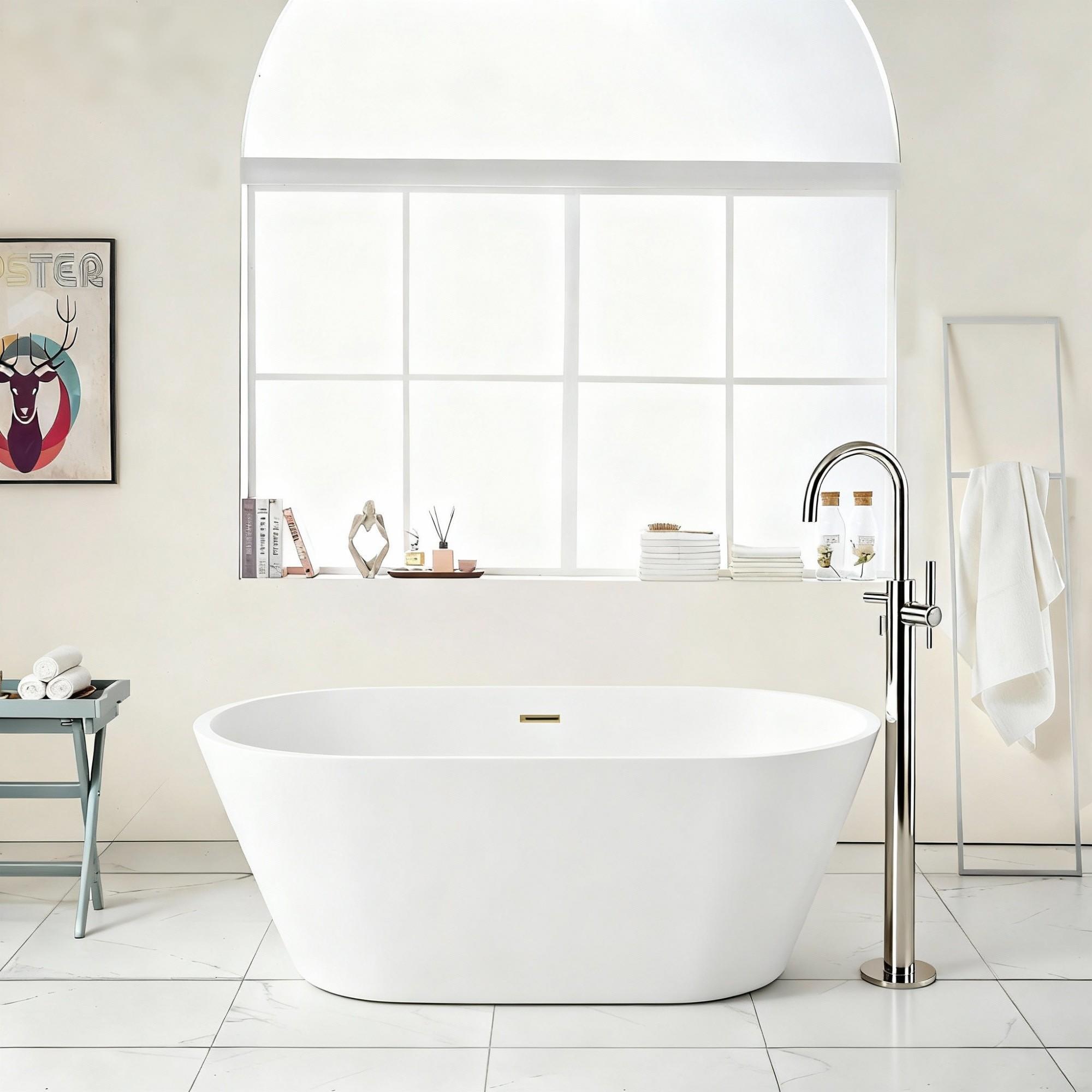 Gloss Freestanding Bathtub With Overflow And Pop Up Drain, Stand Alone Soaking Tub - Glossy White by HouseOfZazla