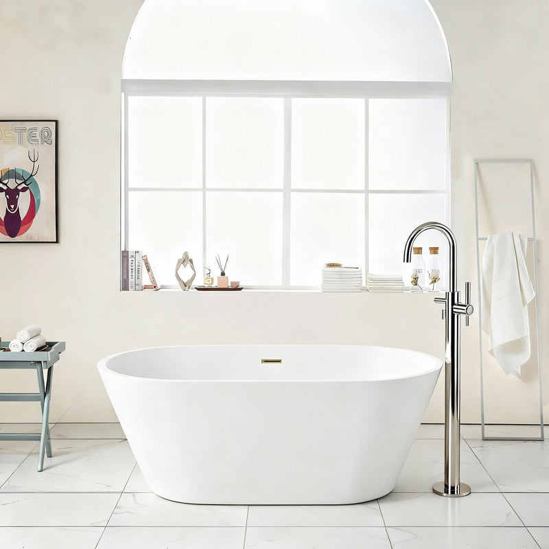 Gloss Freestanding Bathtub With Overflow And Pop Up Drain, Stand Alone Soaking Tub - Glossy White by HouseOfZazla