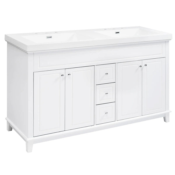 Bathroom Vanity With Double Sinks, 3 Drawers & 4 Doors - White