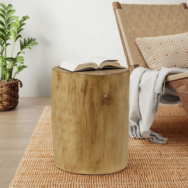 Hand Painted Wood Stump Style Outdoor Side Table - Light Brown by HouseOfZazla