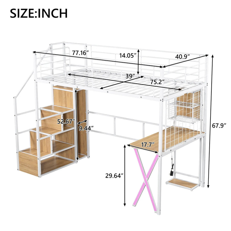 Loft Bed With Built In Work Station, Wardrobe, Storage Staircase And LED by HouseOfZazla