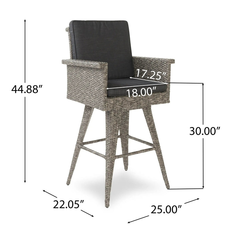 Outdoor Rattan Swivel Barstool With Water Resistant Cushion - Mixed Black / Dark Gray by HouseOfZazla