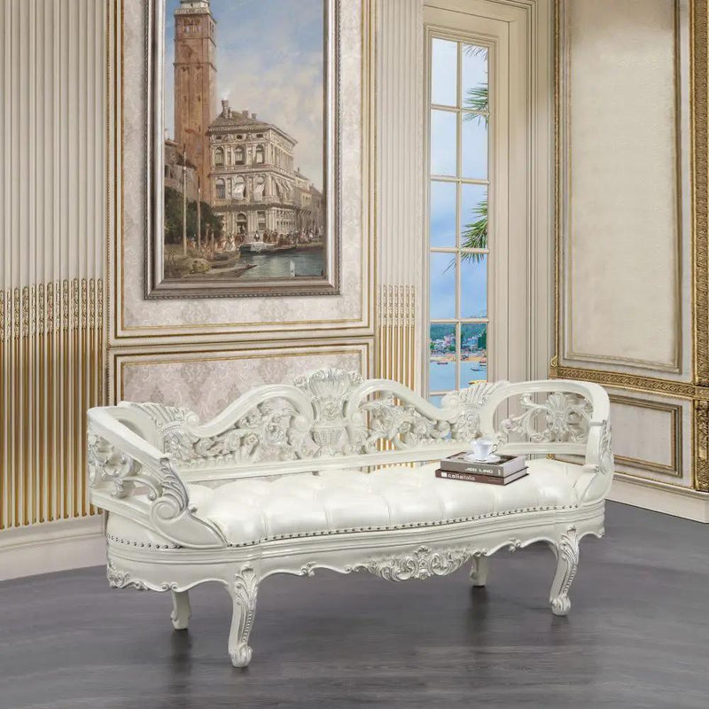 Adara - Bench - Pearl White Synthetic Leather & Antique White by Unique Piece Furniture