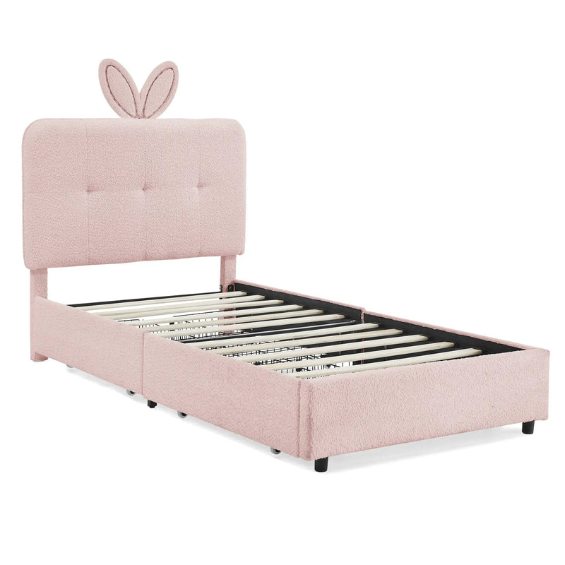 Twin Size Kids Upholstered Bed with Oversized Rabbit Ear Headboard by HouseOfZazla