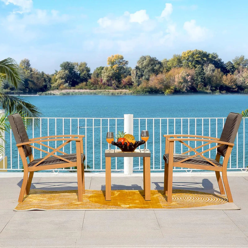 Patio Bistro Set 3 Pieces with Wood Grain Aluminum Wicker by HouseOfZazla