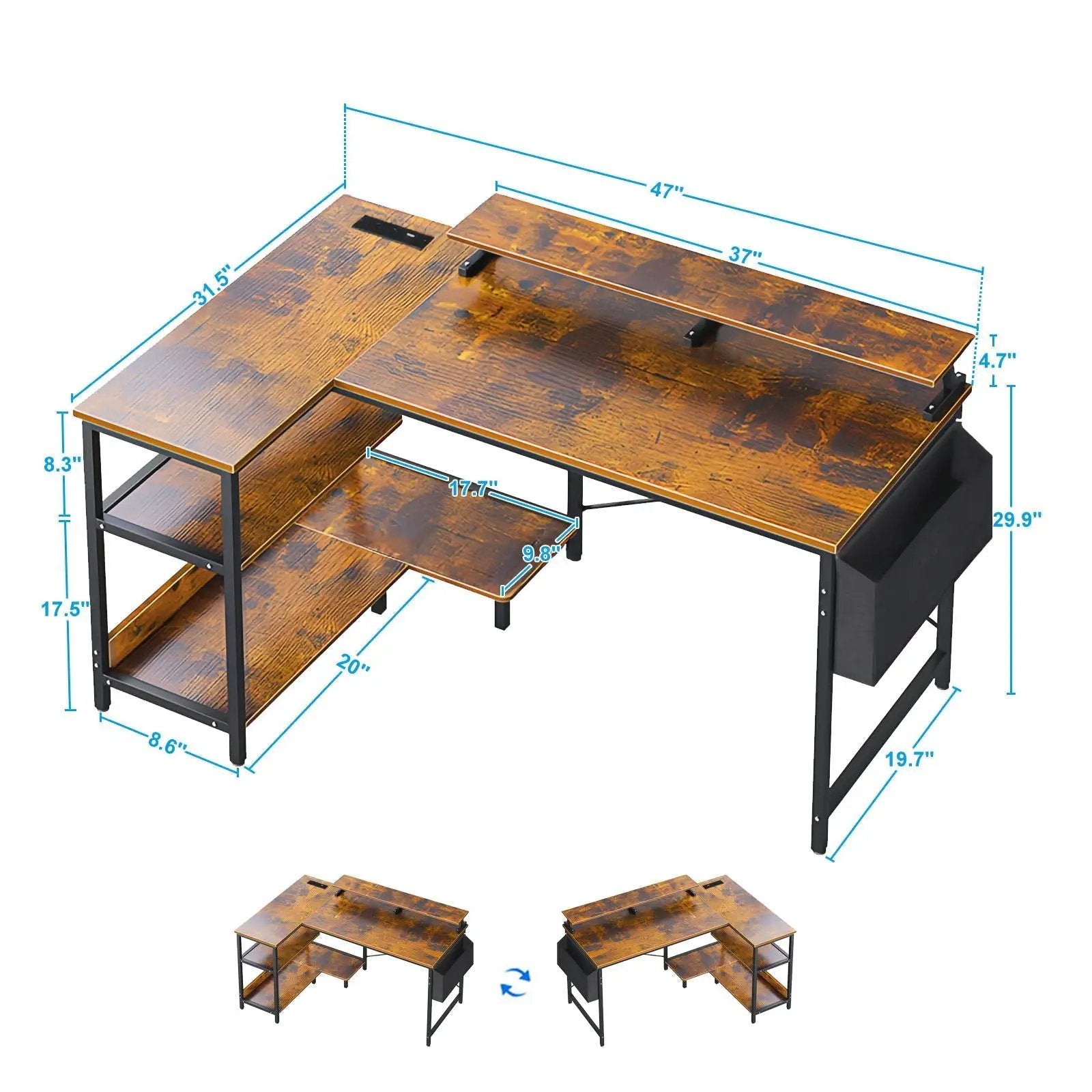 L-Shaped Gaming Desk With Power Outlets, Monitor Stand & Storage Shelves by HouseOfZazla