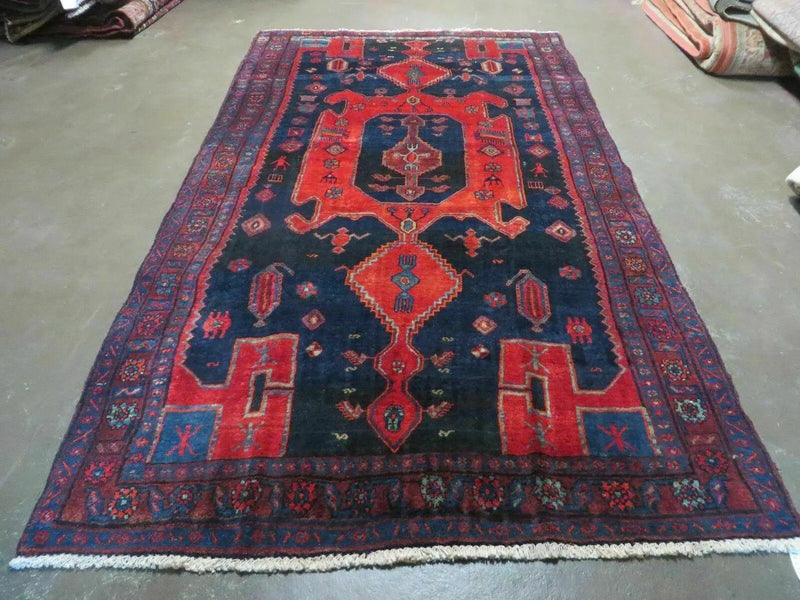 4' 6" X 8' 2" Antique Handmade India Tribal Geometric Wool Rug Red Blue # 129 by Jewel Rugs