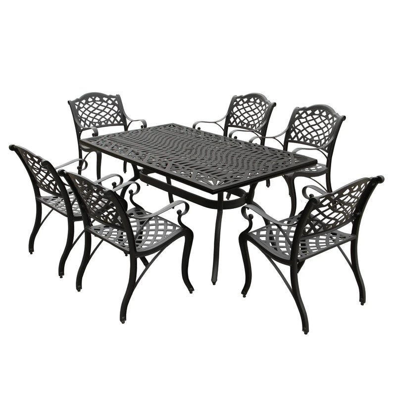 Outdoor Aluminum 7pc Black Rectangular Patio Dining Set and Six Chairs by Sharicks