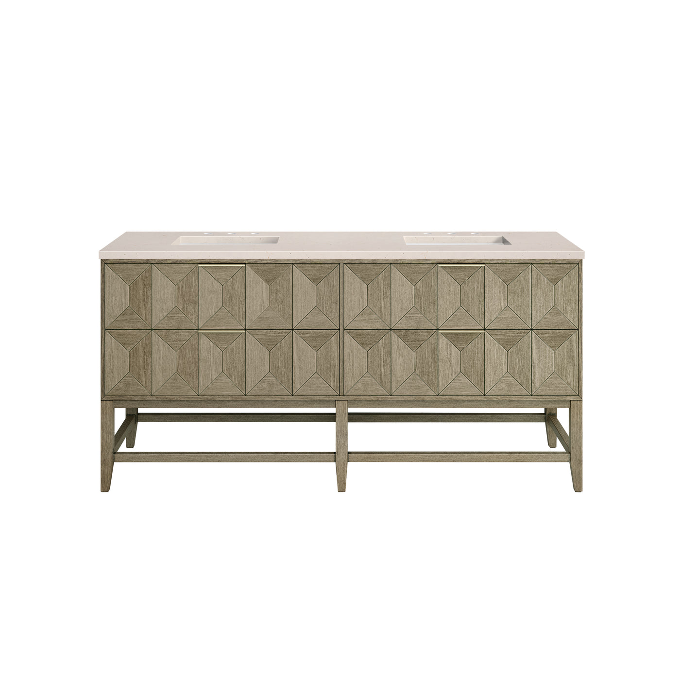James Martin Emmeline 72" Double Bathroom Vanity, Pebble Oak with Eternal Marfil countertop