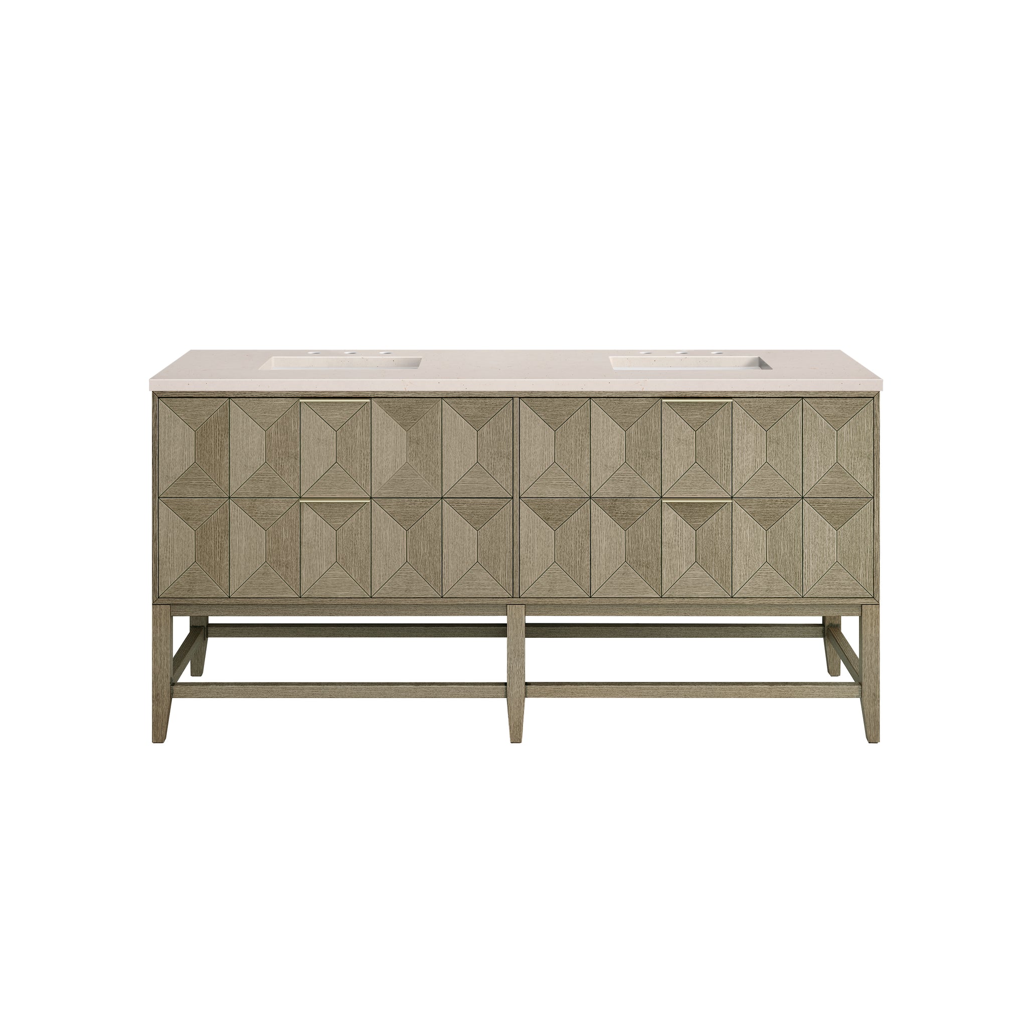 James Martin Emmeline 72" Double Bathroom Vanity, Pebble Oak with Eternal Marfil countertop
