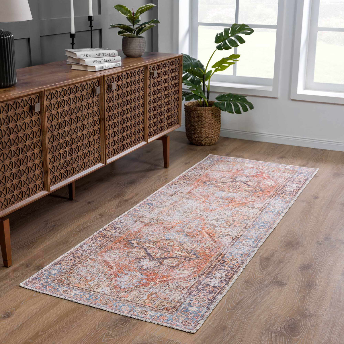 Eira Distressed Washable Rug - Clearance, installed in a room