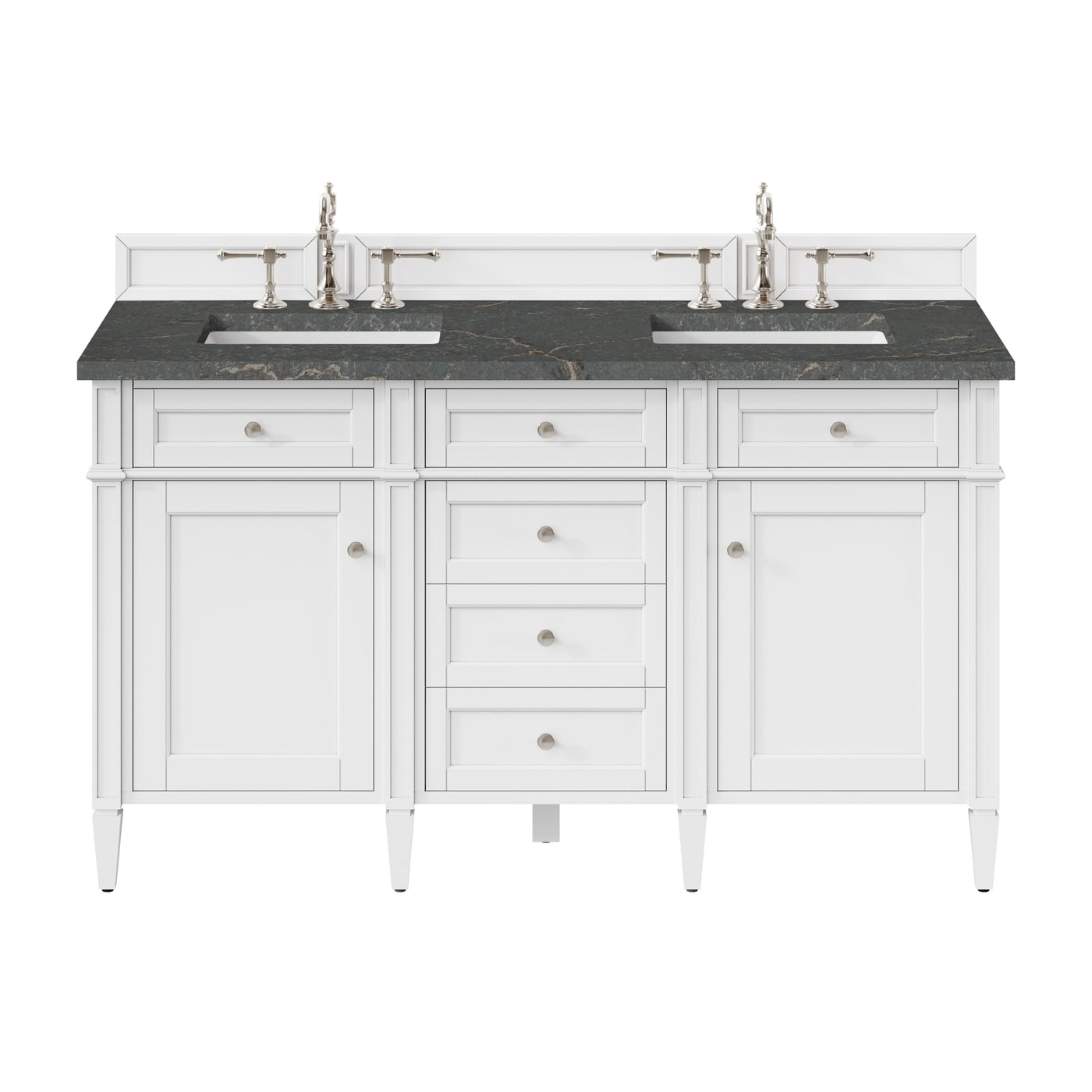 James Martin Brittany 60" Double Bathroom Vanity, Bright White with Parisien Bleu countertop