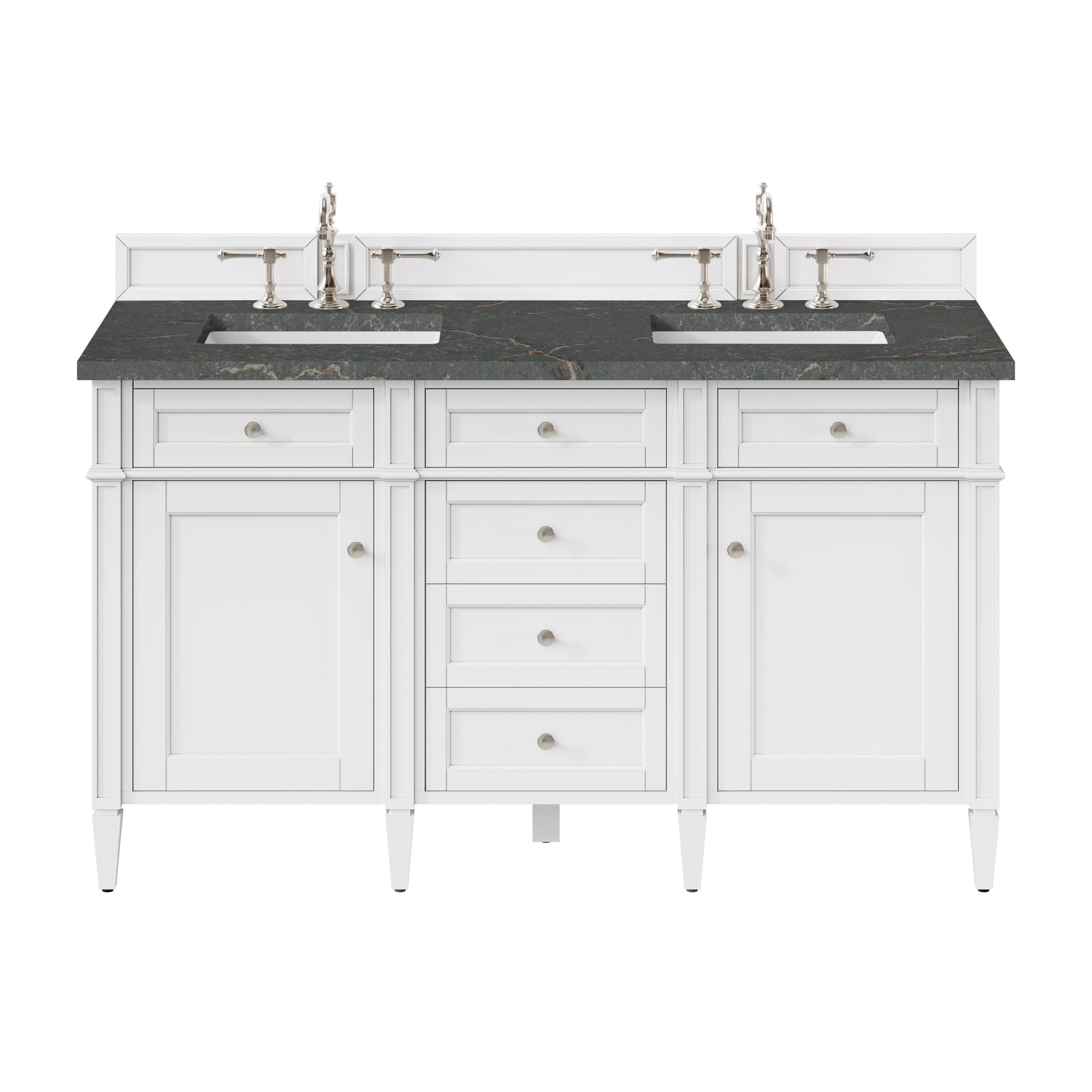 James Martin Brittany 60" Double Bathroom Vanity, Bright White with Parisien Bleu countertop
