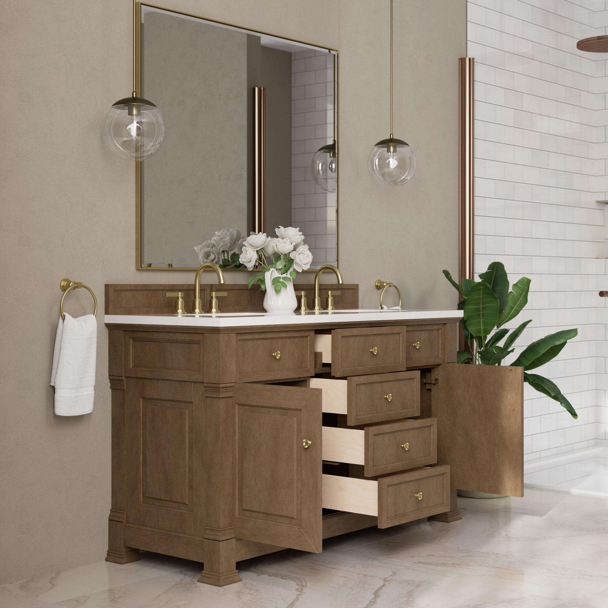 James Martin Brookfield 60" Double Bathroom Vanity, Pecan, view 26