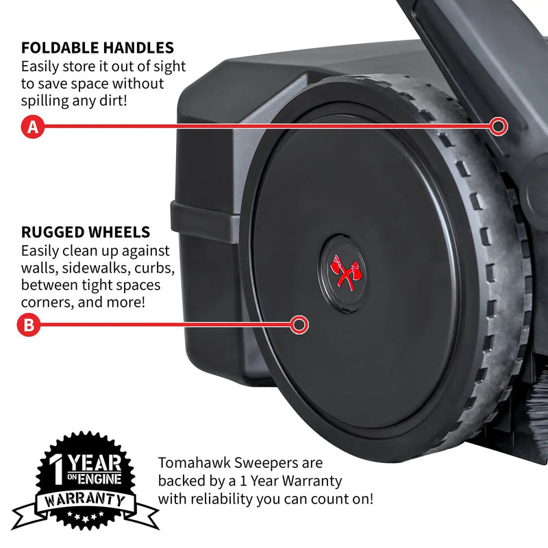 30" Battery Powered Push Sweeper with Triple Power Brooms Electric Drive and Dust Suppression Sprayer by Tomahawk Power