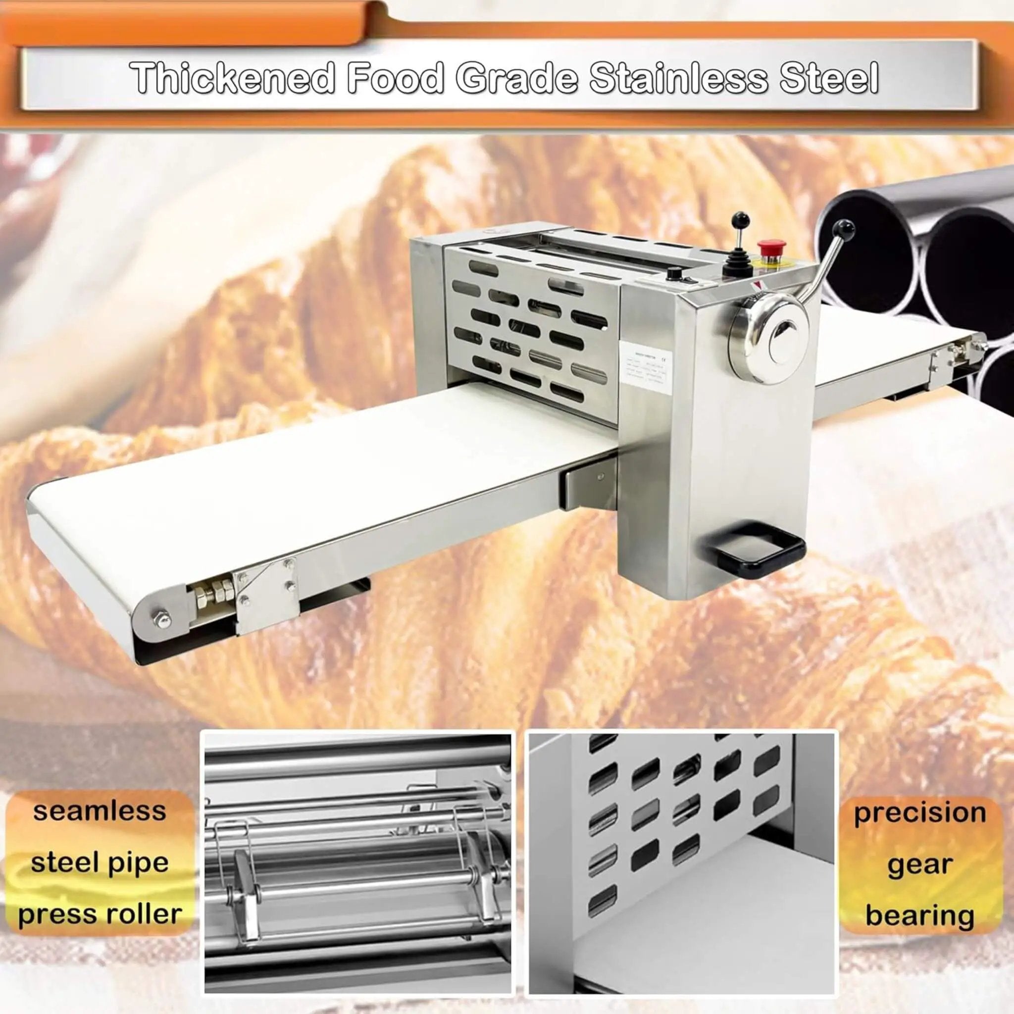 Commercial Electric 110V Foldable Stainless Steel Dough Sheeter (SAK59273) by SAKSBY WHOLESALE