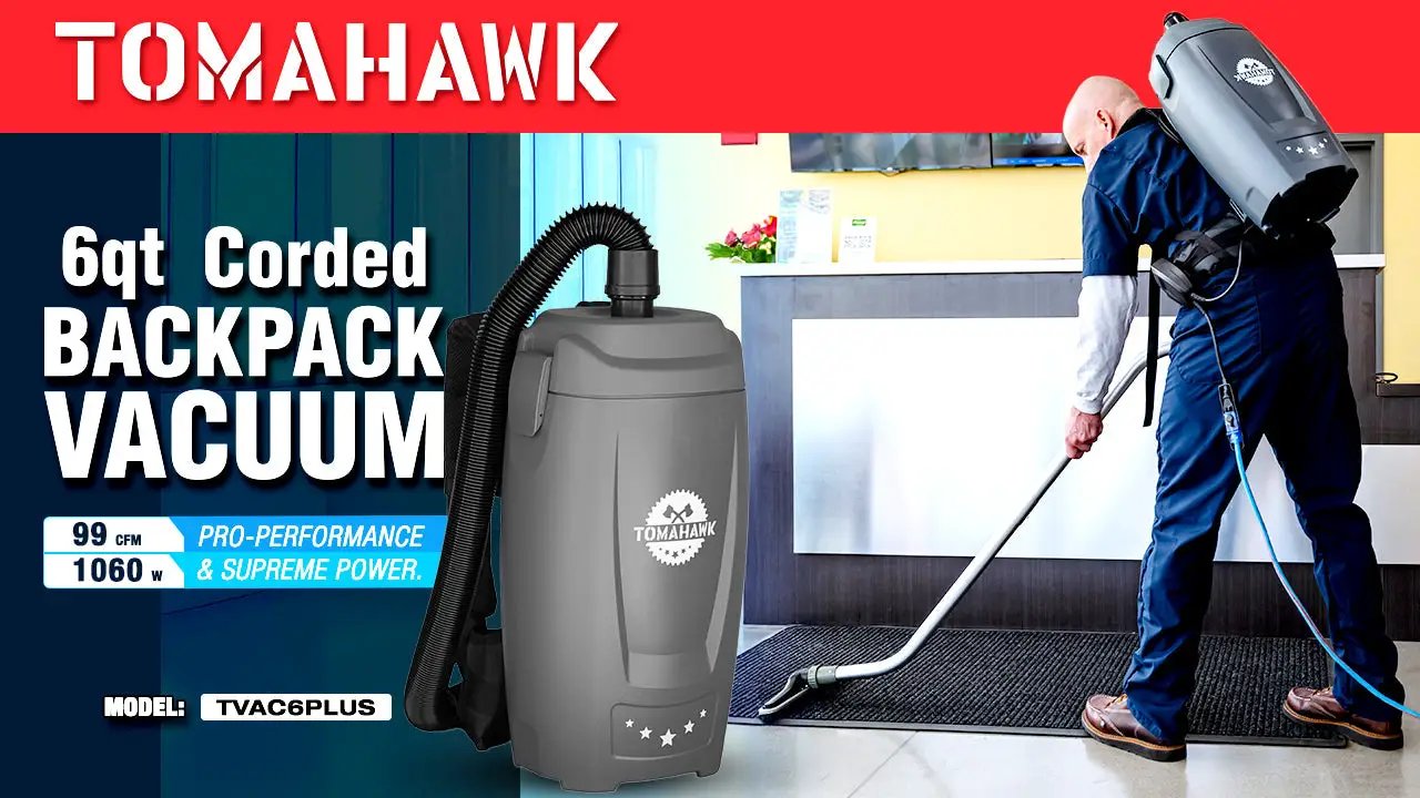 Electric Backpack Vacuum 6 qt Lightweight Commercial High-Performance Cleaning Solution by Tomahawk Power