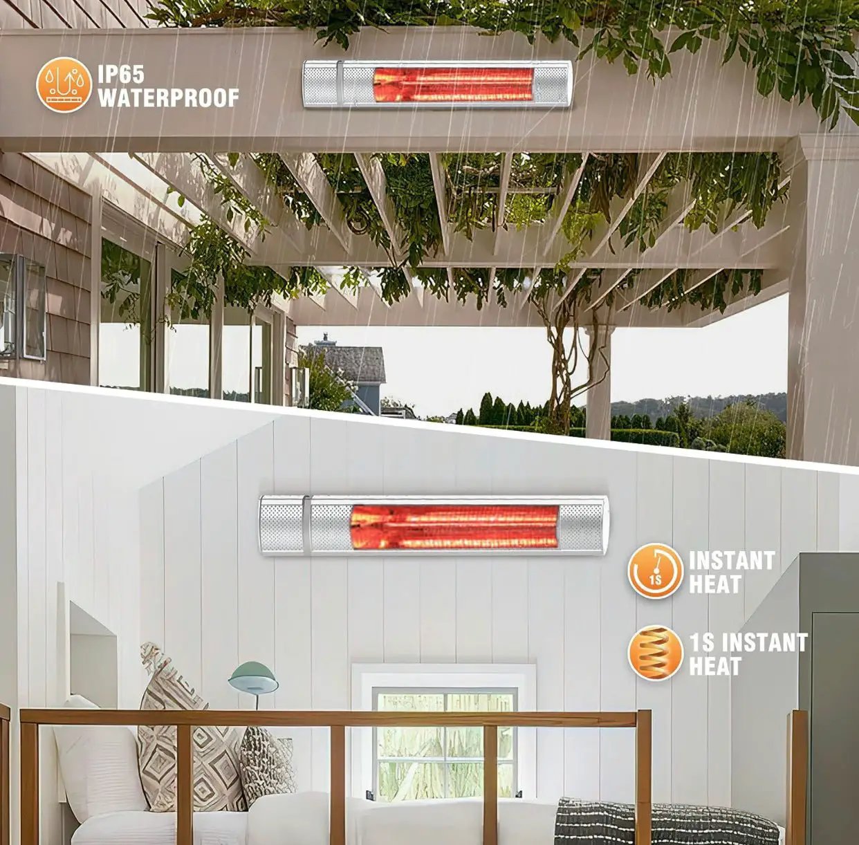 1500W Electric Patio Heater – Plug-In Outdoor Infrared Wall Heater with Remote Control, 3 Heat Settings, IP65 Waterproof, Overheat Protection, Indoor & Outdoor by Outdoor Solar Outlet