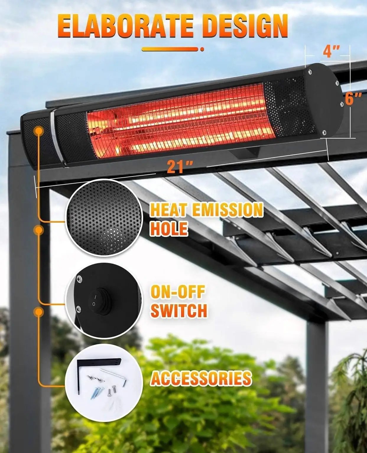 1500W Electric Patio Heater – Plug-In Outdoor Infrared Wall Heater with Remote Control, 3 Heat Settings, IP65 Waterproof, Overheat Protection, Indoor & Outdoor by Outdoor Solar Outlet