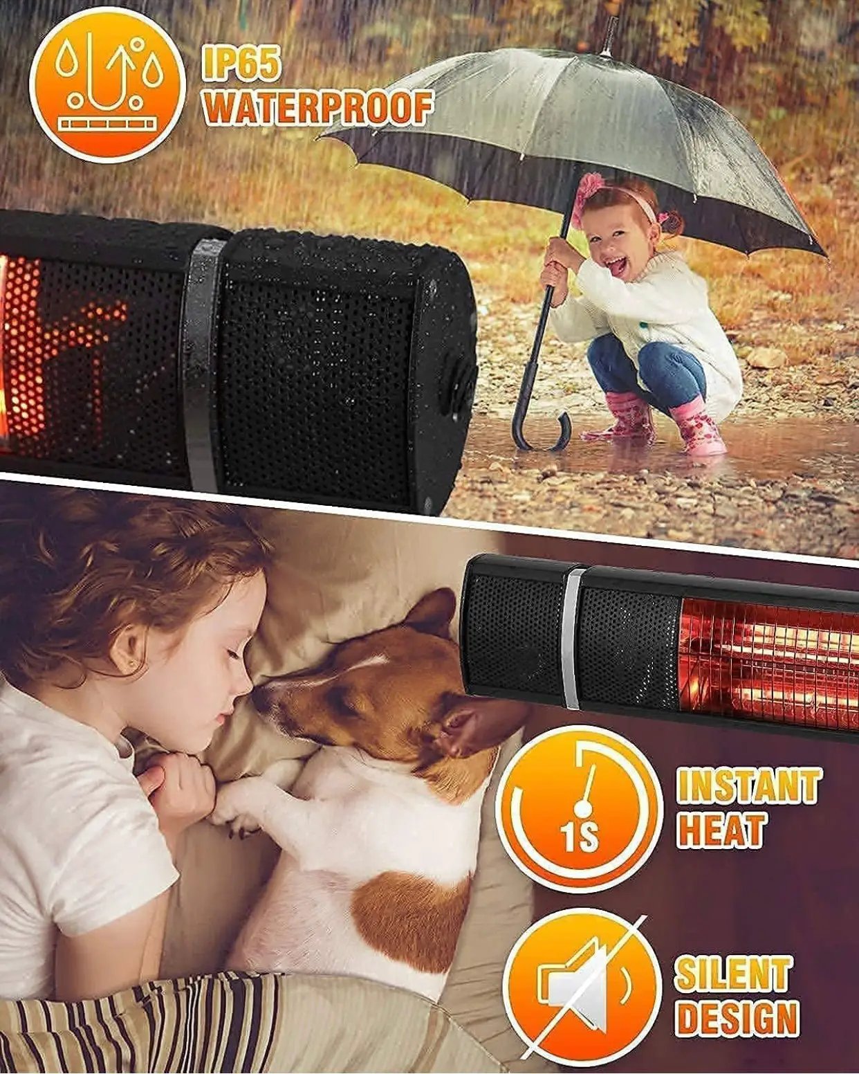 1500W Electric Patio Heater – Plug-In Outdoor Infrared Wall Heater with Remote Control, 3 Heat Settings, IP65 Waterproof, Overheat Protection, Indoor & Outdoor by Outdoor Solar Outlet