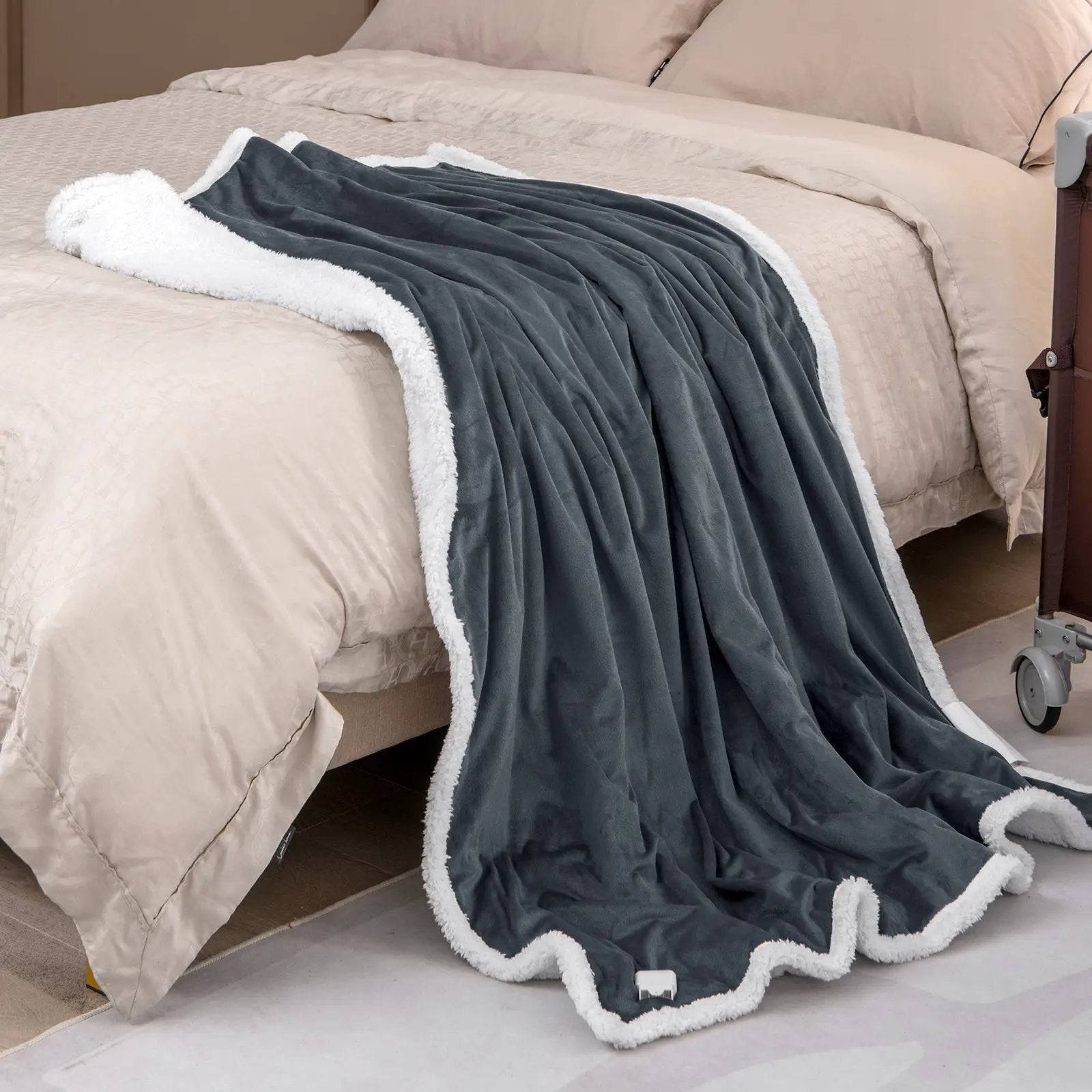 Electric Heated Blanket Throw Reversible Flannel and Sherpa Blanket by DirectDeals