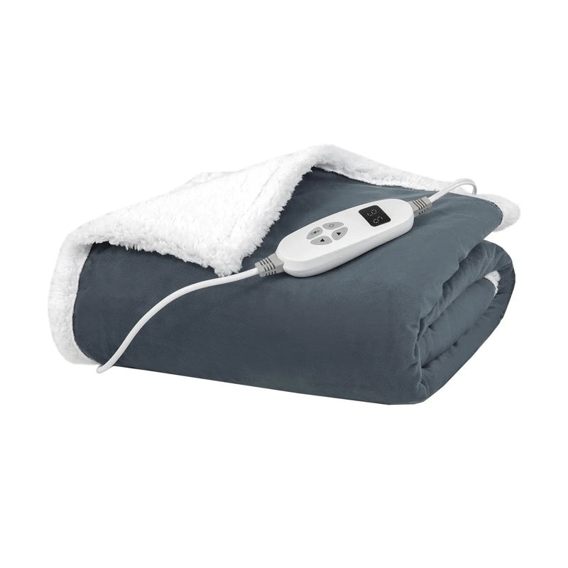 Electric Heated Blanket Throw Reversible Flannel and Sherpa Blanket by DirectDeals