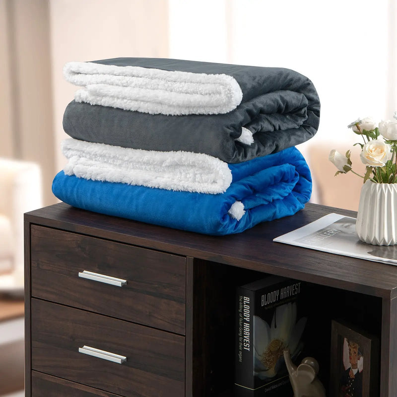 Electric Heated Blanket Throw Reversible Flannel and Sherpa Blanket by DirectDeals