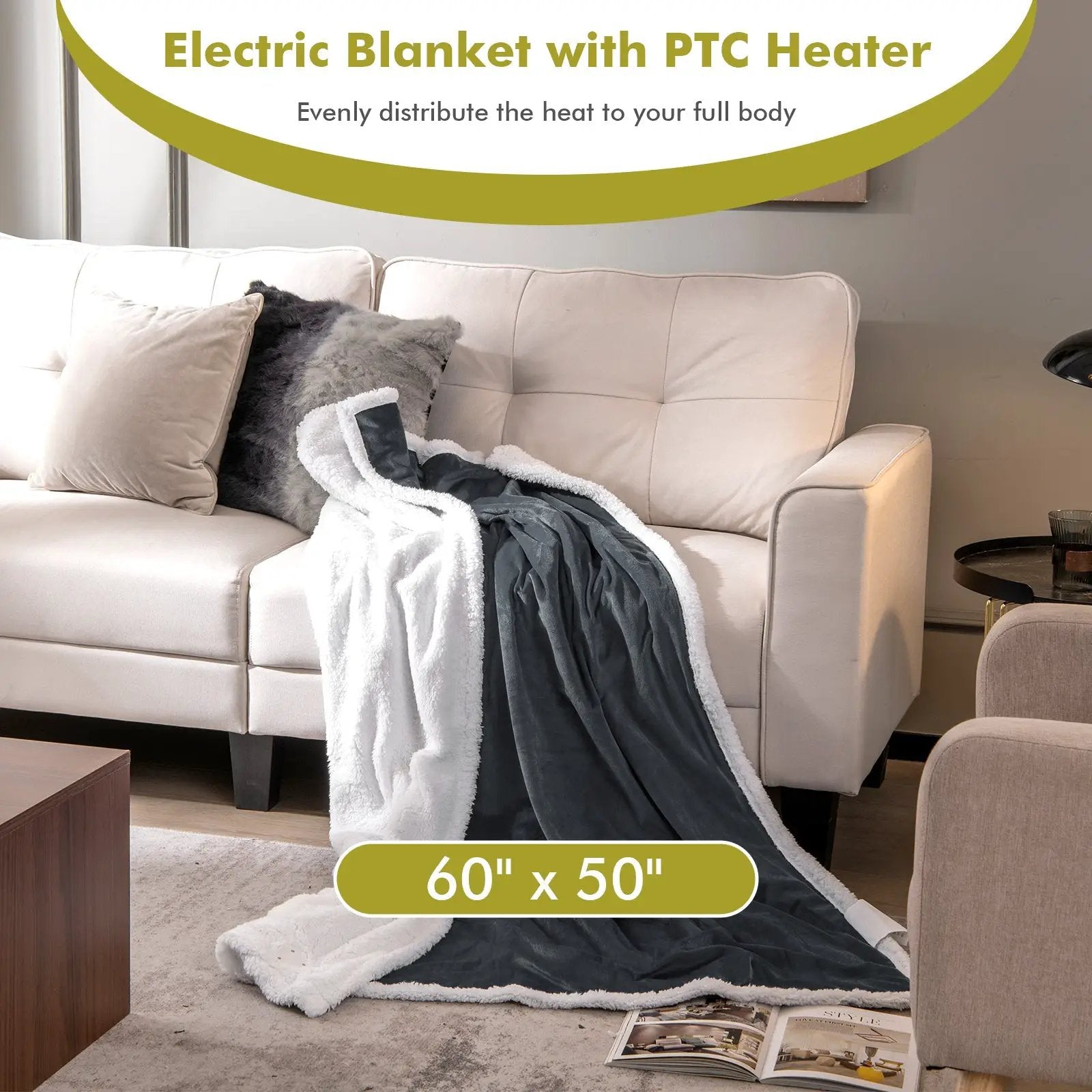 Electric Heated Blanket Throw Reversible Flannel and Sherpa Blanket by DirectDeals