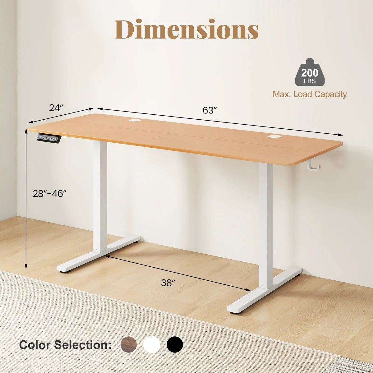 Electric Standing Desk with 3 Memory Heights and 2 Hanging Hooks and Cable Holes, photo 5 of 11
