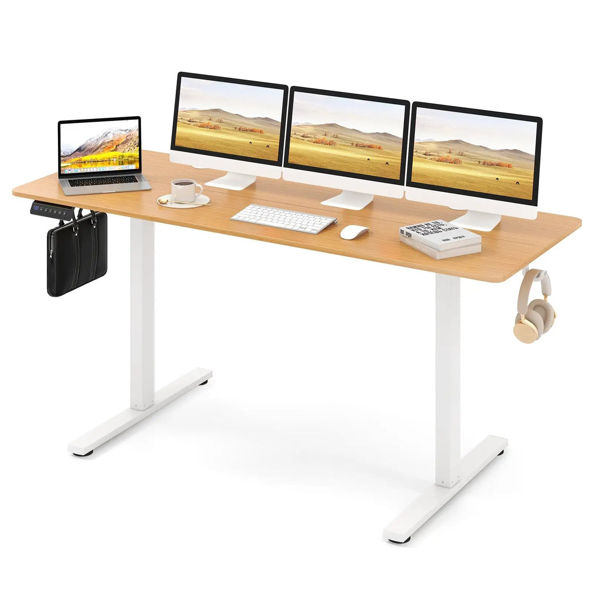 Electric Standing Desk with 3 Memory Heights and 2 Hanging Hooks and Cable Holes, photo 4 of 11