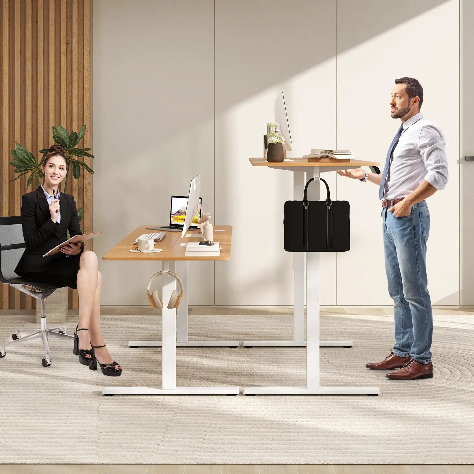 Electric Standing Desk with 3 Memory Heights and 2 Hanging Hooks and Cable Holes by DirectDeals