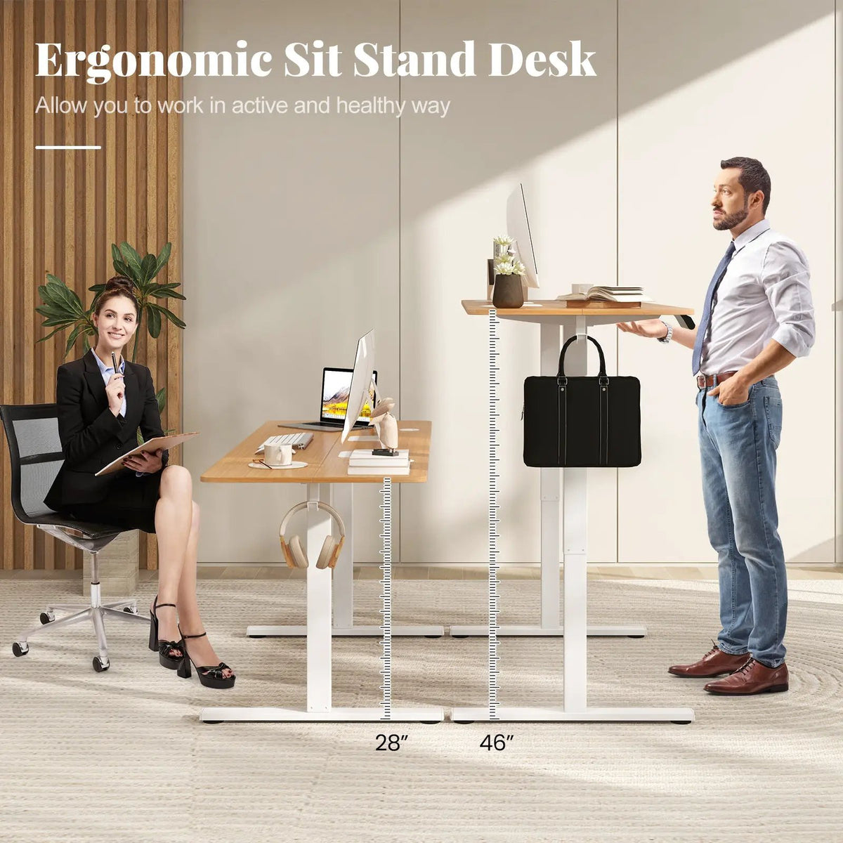 Electric Standing Desk with 3 Memory Heights and 2 Hanging Hooks and Cable Holes, photo 7 of 11