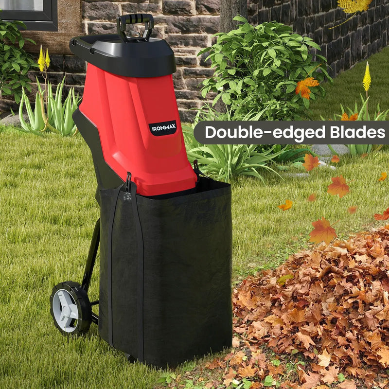 15-AMP Electric Wood Chipper and Shredder Leaf Mulcher with Wheels-Red by DirectDeals