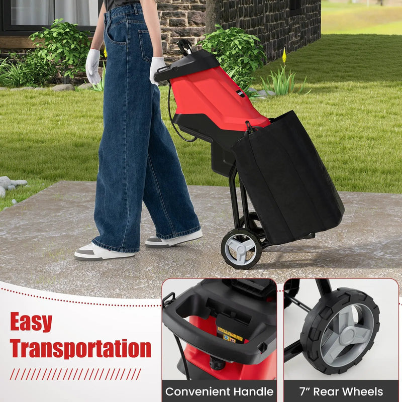 15-AMP Electric Wood Chipper and Shredder Leaf Mulcher with Wheels-Red by DirectDeals