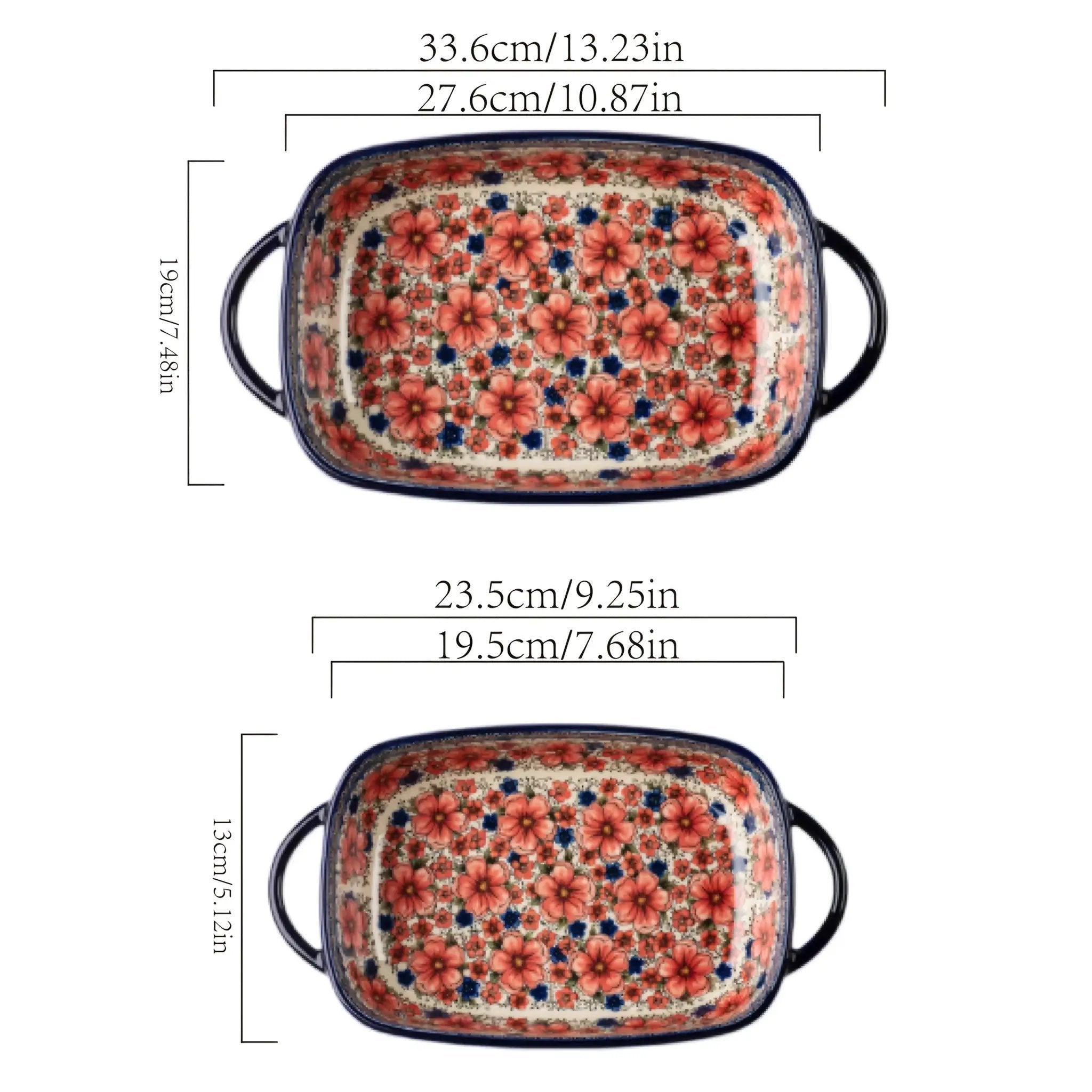 [Elegant Bohemian Baking Dishes] 2pcs Elegant Bohemian Porcelain Baking Dishes - 13-inch Large Rectangular Baker Set | Oven-Safe Casserole & Pie Pan, Versatile Ceramic Roaster | Mother's Day Gift for Home Chefs, Kitchen Essen by House Of Avana