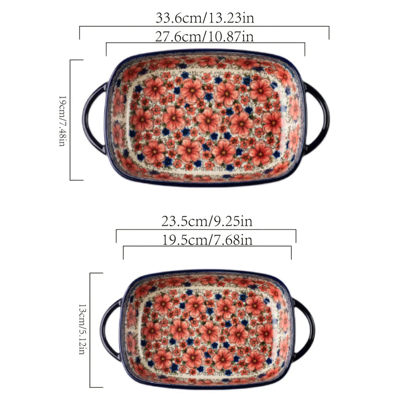 [Elegant Bohemian Baking Dishes] 2pcs Elegant Bohemian Porcelain Baking Dishes - 13-inch Large Rectangular Baker Set | Oven-Safe Casserole & Pie Pan, Versatile Ceramic Roaster | Mother's Day Gift for Home Chefs, Kitchen Essen by House Of Avana