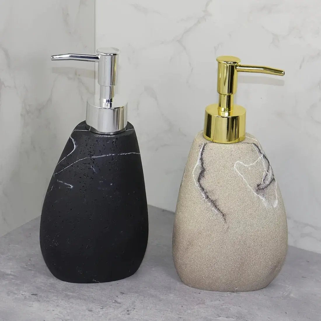 Elegant Marble Texture Resin Soap Dispenser, Manual Pump - Reusable Bathroom Liquid Dispenser Bottle for Hand Soap, Shampoo and Lotion - Slim White Design with by House Of Avana