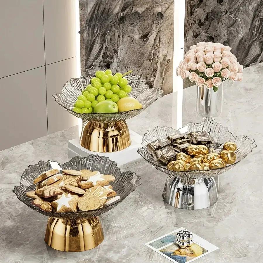 Elegant Multi-Layer Fruit and Snack Plate, Oval Plastic Candy Server with Intricate Leaf Design, festive plastic coffee table tray for desserts and snacks,Ideal for Kitchen and Living Room Decora stylish petal-shaped fruit pl by House Of Avana
