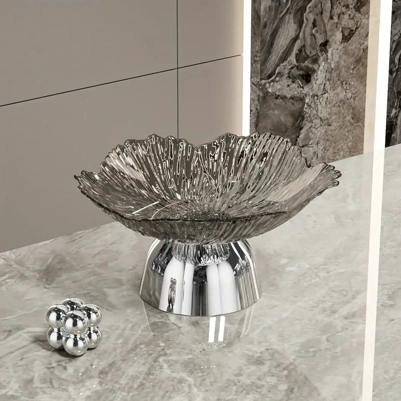 Elegant Multi-Layer Fruit and Snack Plate, Oval Plastic Candy Server with Intricate Leaf Design, festive plastic coffee table tray for desserts and snacks,Ideal for Kitchen and Living Room Decora stylish petal-shaped fruit pl by House Of Avana