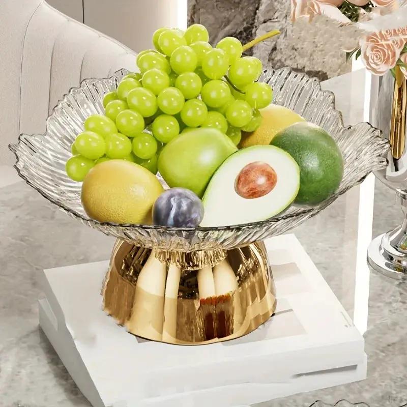 Elegant Multi-Layer Fruit and Snack Plate, Oval Plastic Candy Server with Intricate Leaf Design, festive plastic coffee table tray for desserts and snacks,Ideal for Kitchen and Living Room Decora stylish petal-shaped fruit pl by House Of Avana