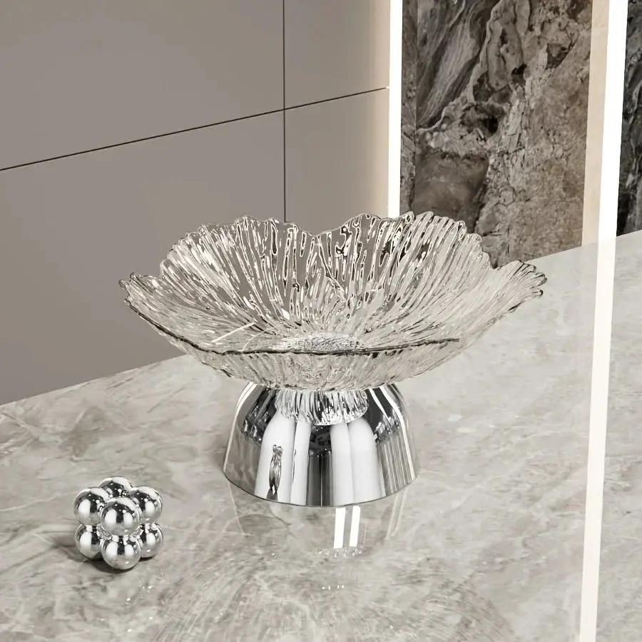 Elegant Multi-Layer Fruit and Snack Plate, Oval Plastic Candy Server with Intricate Leaf Design, festive plastic coffee table tray for desserts and snacks,Ideal for Kitchen and Living Room Decora stylish petal-shaped fruit pl by House Of Avana