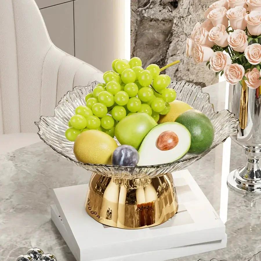 Elegant Multi-Layer Fruit and Snack Plate, Oval Plastic Candy Server with Intricate Leaf Design, festive plastic coffee table tray for desserts and snacks,Ideal for Kitchen and Living Room Decora stylish petal-shaped fruit pl by House Of Avana
