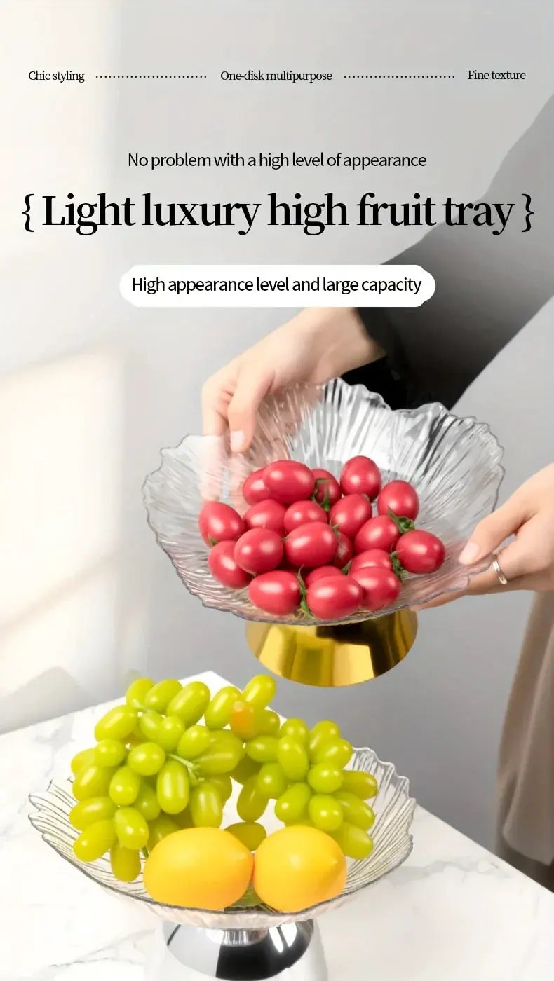 Elegant Multi-Layer Fruit and Snack Plate, Oval Plastic Candy Server with Intricate Leaf Design, festive plastic coffee table tray for desserts and snacks,Ideal for Kitchen and Living Room Decora stylish petal-shaped fruit pl by House Of Avana